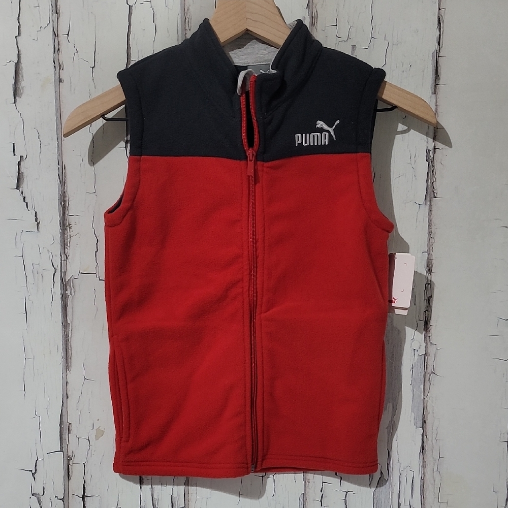 Youth Boys NWT Puma Black and Red Zip-Up Vest Size 7
